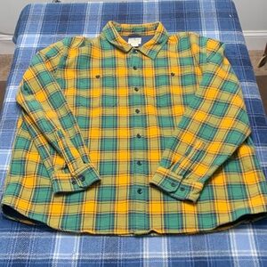 L.L. Bean Yellow and Green Plaid Casual Button Down Shirt
